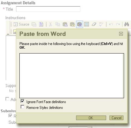 The Paste from Word dialog box pops up